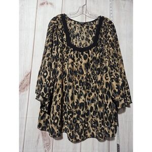 George Blouse Womens 4XL 26W 28W Leopard Print Chiffon Semi Sheer‎ Flowy Top